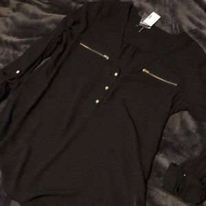 Black Dressy Blouse with gold accents NEW WITH TAG